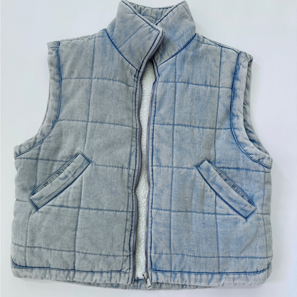 Aaron & Amber Denim Quilted Fur Lined Vest Reversible